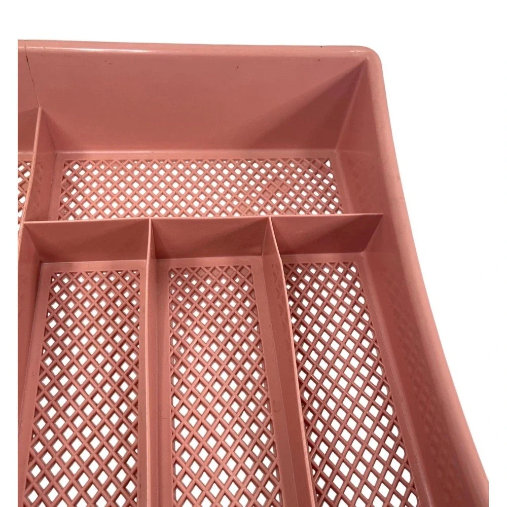 Vintage Pink Plastic Silverware Drawer Organizer 5 Compartment Lattice Tray